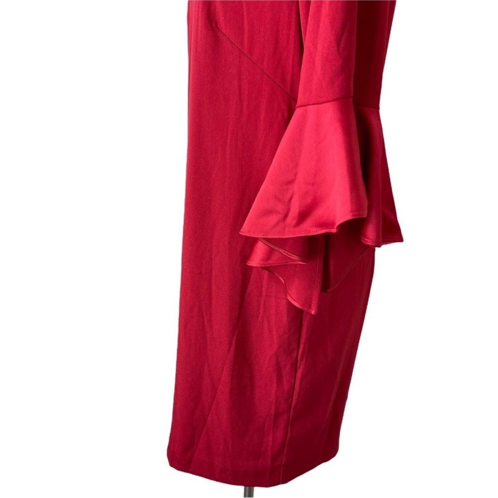 Red Ruffle-Sleeve Sheath Dress - Satin Ruffle - Picture 5 of 12